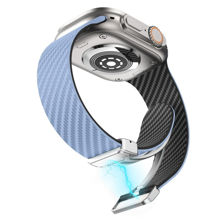 Lisslune | For Apple Watch 38mm Carbon Fiber Magnetic Silver Buckle Watch Band (Light Blue Black)