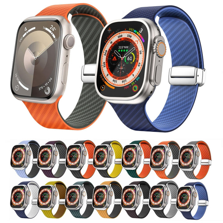 Lisslune | For Apple Watch SE 2022 44mm Carbon Fiber Magnetic Silver Buckle Band (Royal Blue White)