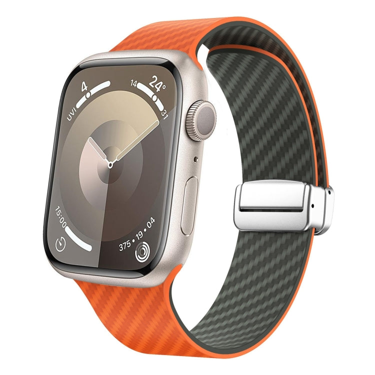 Lisslune | For Apple Watch SE 2023 44mm Carbon Fiber Magnetic Black Buckle Watch Band (Orange Grass)