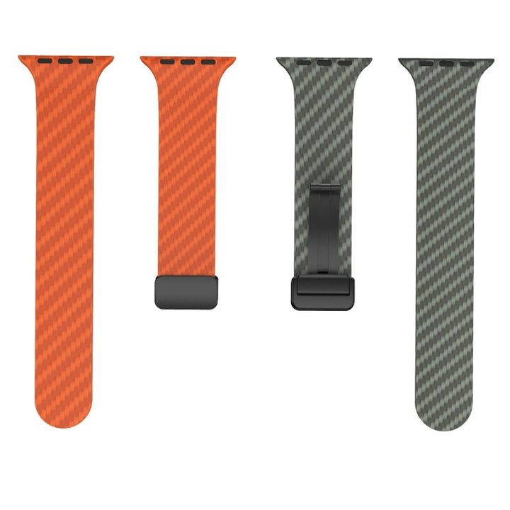 Lisslune | For Apple Watch SE 2023 44mm Carbon Fiber Magnetic Black Buckle Watch Band (Orange Grass)