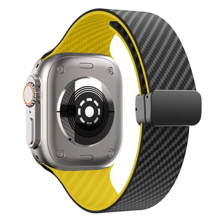 Lisslune | For Apple Watch SE 2023 44mm Carbon Fiber Magnetic Black Buckle Watch Strap (Black Yellow)