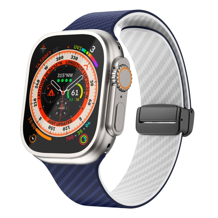 Lisslune | For Apple Watch Ultra 2 49mm Carbon Fiber Magnetic Black Buckle Watch Band (Royal Blue White)