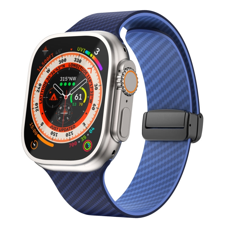 Lisslune | For Apple Watch Ultra 2 49mm Carbon Fiber Magnetic Black Buckle Watch Band (Royal Blue Light Blue)