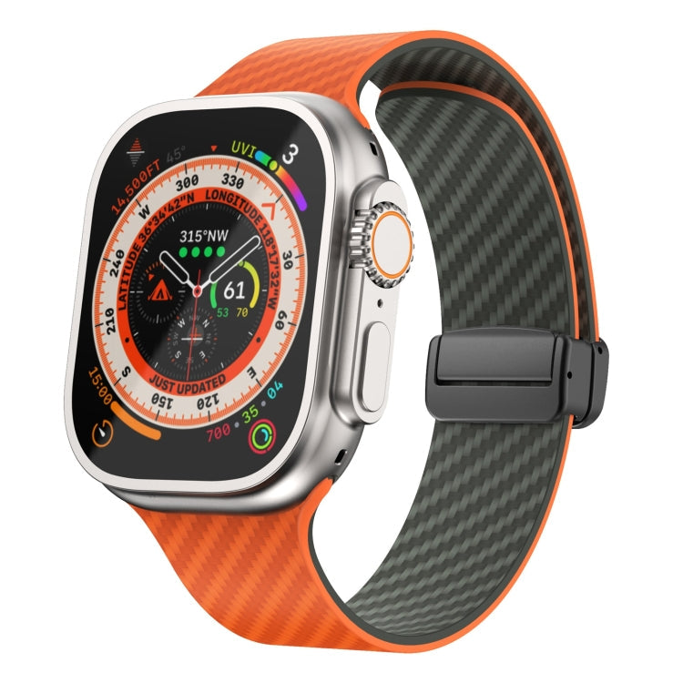 Lisslune | For Apple Watch Ultra 2 49mm Carbon Fiber Magnetic Black Buckle Watch Strap (Orange Grass)