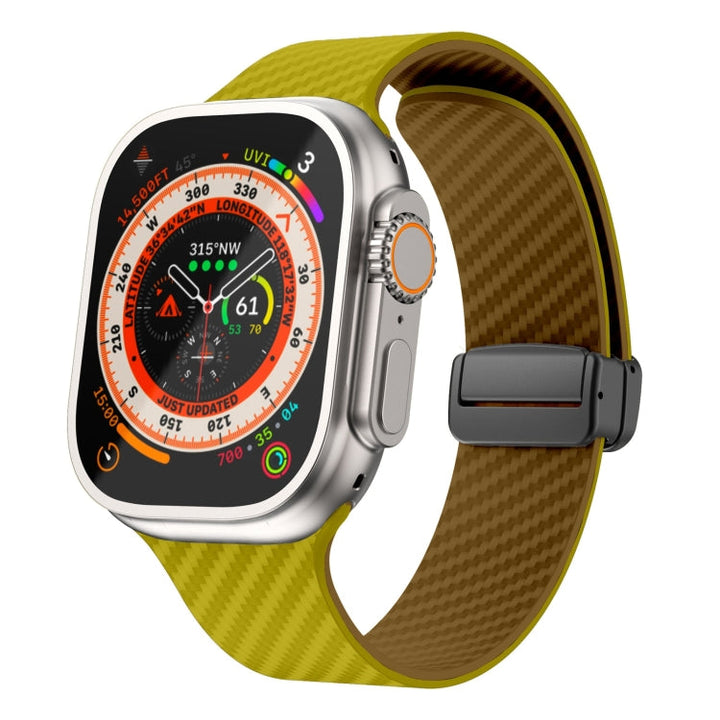 Lisslune | For Apple Watch Ultra 2 49mm Carbon Fiber Magnetic Black Buckle Watch Strap (Olive Brown)