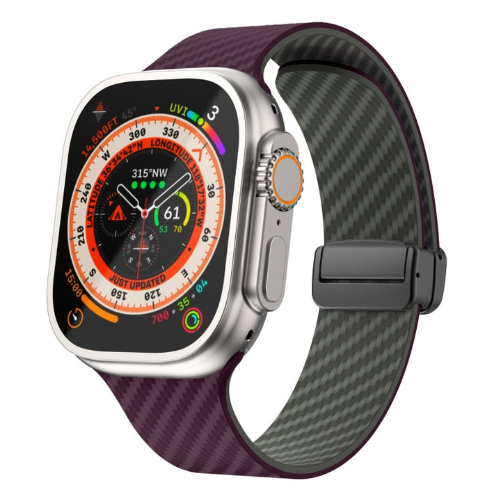 Lisslune | For Apple Watch Ultra 2 49mm Carbon Fiber Magnetic Black Buckle Watch Band (Purple Green)