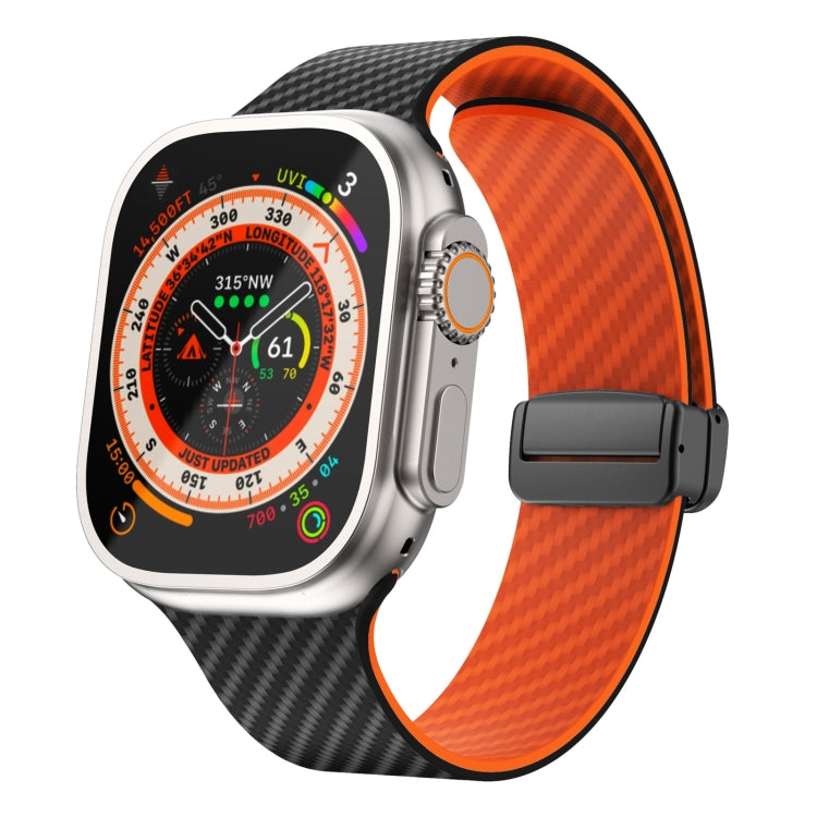 Lisslune | For Apple Watch Ultra 2 49mm Carbon Fiber Magnetic Black Buckle Watch Band (Black Orange)