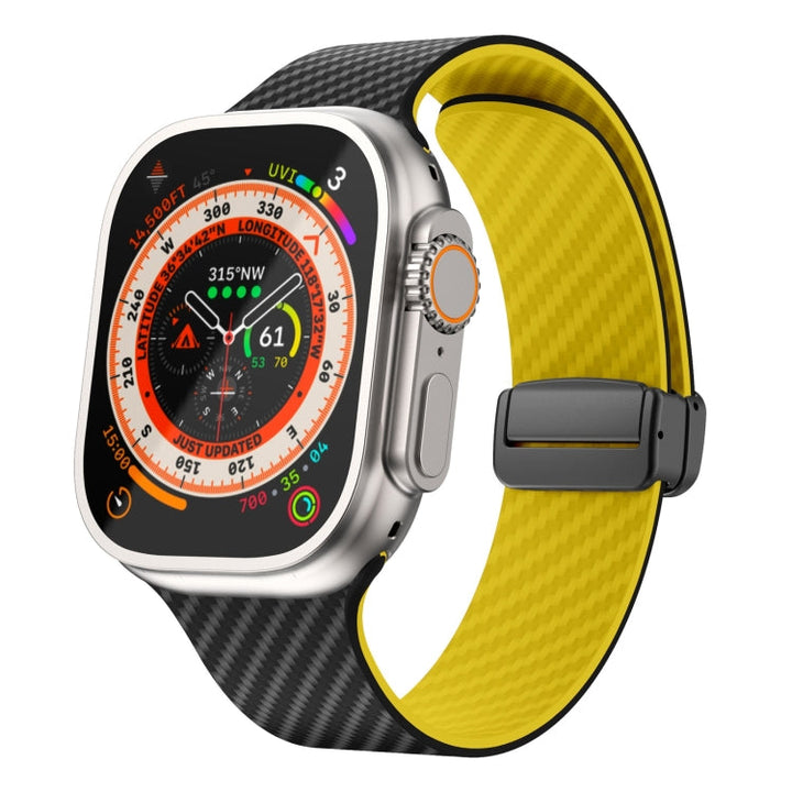 Lisslune | For Apple Watch Ultra 2 49mm Carbon Fiber Magnetic Black Buckle Watch Band (Black Yellow)