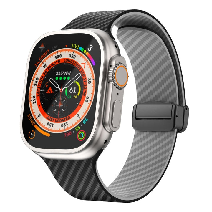 Lisslune | For Apple Watch Ultra 2 49 mm Carbon Fiber Magnetic Black Buckle Watch Band (Black Gray)