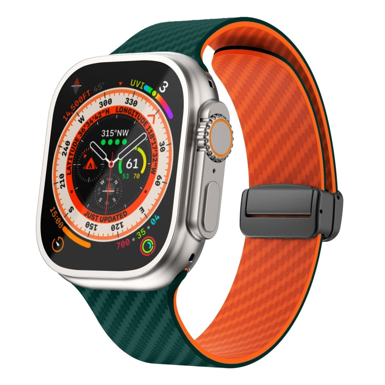 Lisslune | For Apple Watch Ultra 2 49mm Carbon Fiber Magnetic Black Buckle Watch Band (Deep Green Orange)