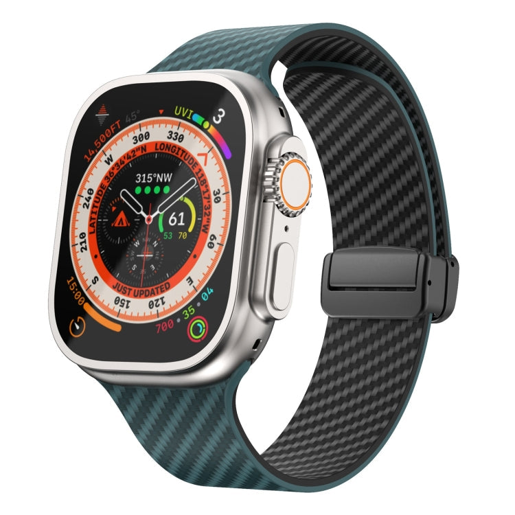 Lisslune | For Apple Watch Ultra 2 49mm Carbon Fiber Magnetic Black Buckle Watch Band (Deep Green Black)
