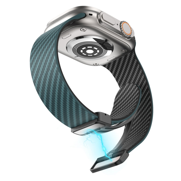 Lisslune | For Apple Watch Ultra 2 49mm Carbon Fiber Magnetic Black Buckle Watch Band (Deep Green Black)