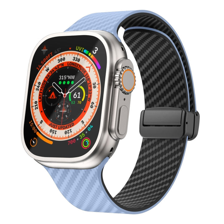 Lisslune | For Apple Watch Ultra 2 49mm Carbon Fiber Magnetic Black Buckle Bracelet (Light Blue Black)