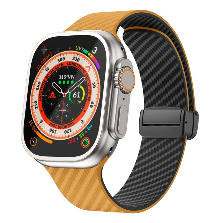 Lisslune | For Apple Watch Ultra 2 49mm Carbon Fiber Magnetic Black Buckle Watch Band (Light Brown Black)