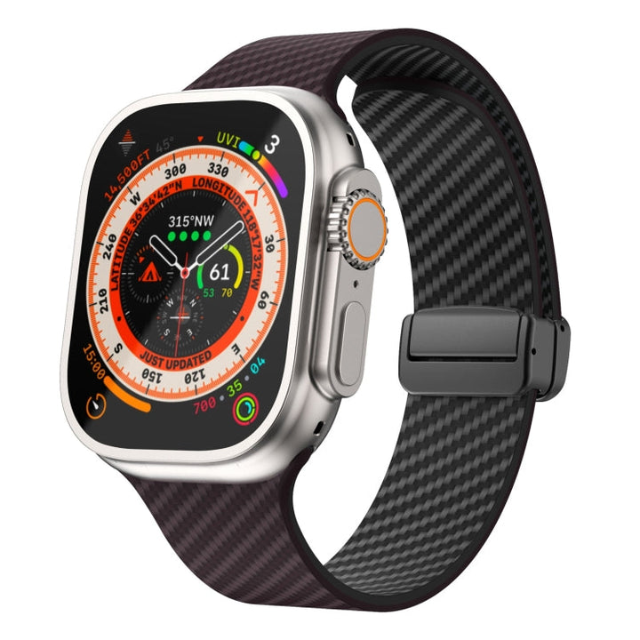 Lisslune | For Apple Watch Ultra 2 49mm Carbon Fiber Magnetic Black Buckle Strap (Dark Brown Black)