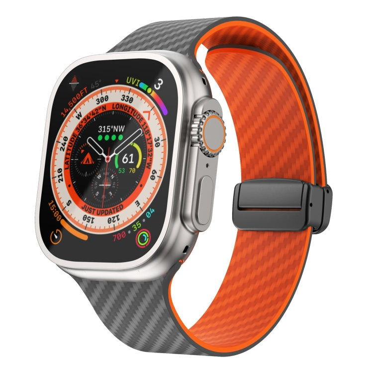 Lisslune | For Apple Watch Ultra 2 49mm Carbon Fiber Magnetic Black Buckle Band (Space Gray Orange)