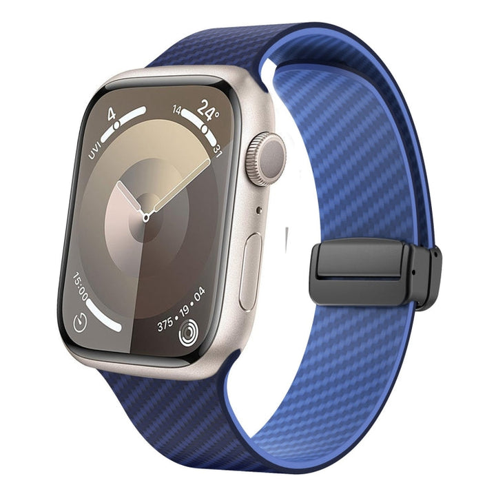 Lisslune | For Apple Watch Series 9 45mm Carbon Fiber Magnetic Black Buckle Watch Band (Royal Blue Light Blue)
