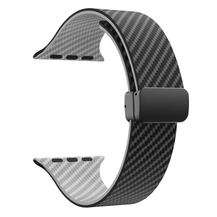 Lisslune | For Apple Watch Series 9 45mm Carbon Fiber Magnet Black Buckle Watch Band (Black Gray)
