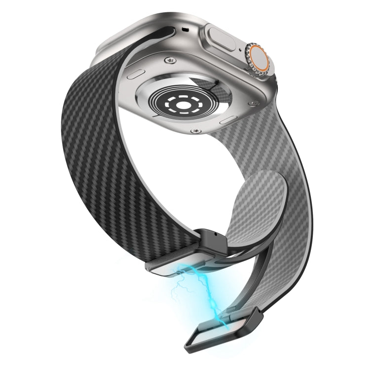 Lisslune | For Apple Watch Series 9 45mm Carbon Fiber Magnet Black Buckle Watch Band (Black Gray)