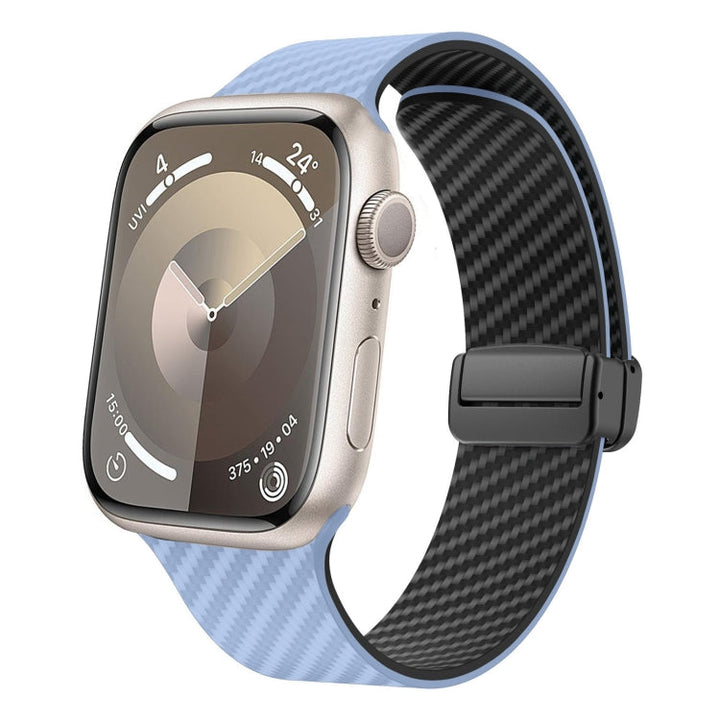 Lisslune | For Apple Watch Series 9 45mm Carbon Fiber Magnetic Black Buckle Watch Strap (Light Blue Black)