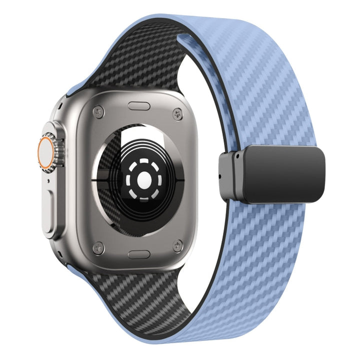 Lisslune | For Apple Watch Series 9 45mm Carbon Fiber Magnetic Black Buckle Watch Strap (Light Blue Black)