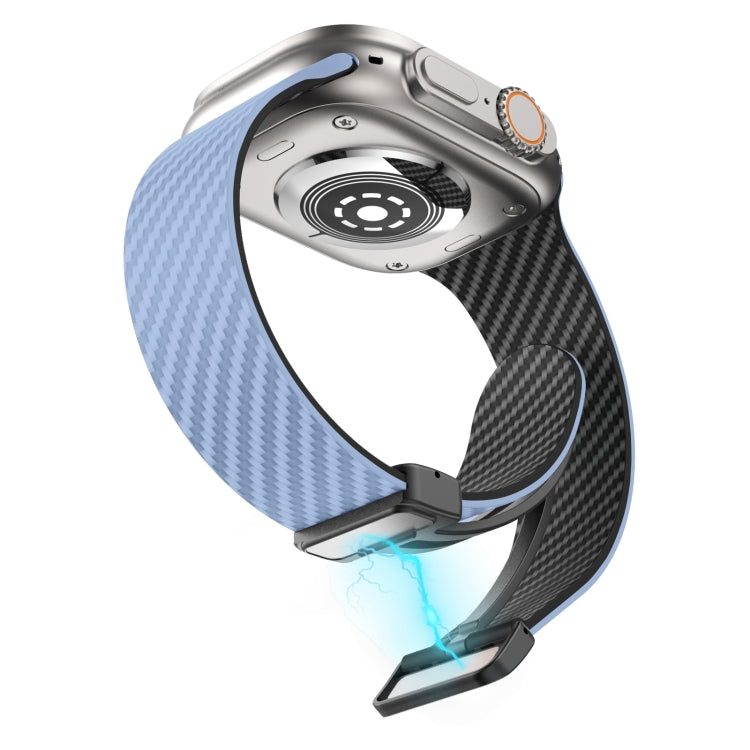 Lisslune | For Apple Watch Series 9 45mm Carbon Fiber Magnetic Black Buckle Watch Strap (Light Blue Black)