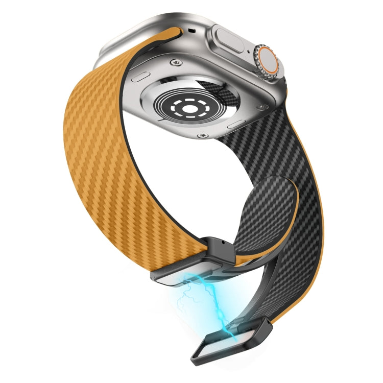 Lisslune | For Apple Watch Series 9 45mm Carbon Fiber Magnetic Black Buckle Watch Band (Light Brown Black)