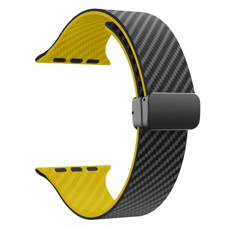 Lisslune | For Apple Watch Series 9 41mm Carbon Fiber Magnetic Black Buckle Watch Band (Black Yellow)