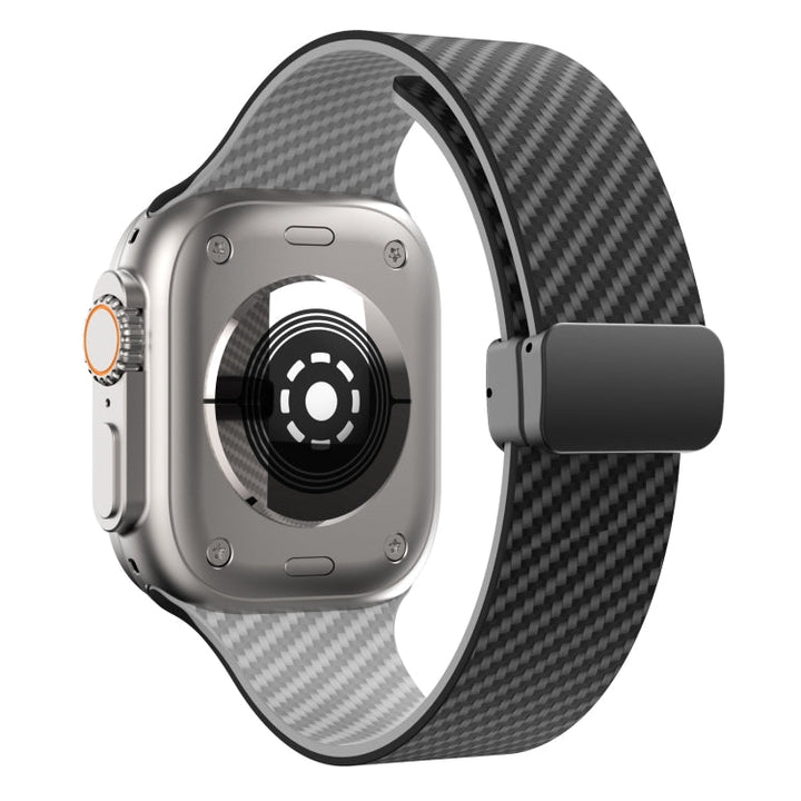 Lisslune | For Apple Watch Series 9 41mm Carbon Fiber Magnetic Black Buckle Watch Band (Black Gray)