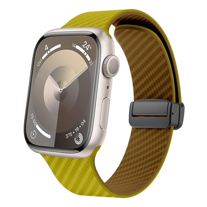 Lisslune | For Apple Watch Series 8 45 mm Carbon Fiber Magnet Black Buckle Watch Band (Olive Brown)