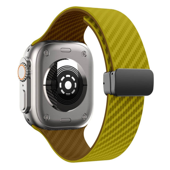 Lisslune | For Apple Watch Series 8 45 mm Carbon Fiber Magnet Black Buckle Watch Band (Olive Brown)