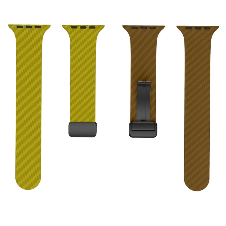 Lisslune | For Apple Watch Series 8 45 mm Carbon Fiber Magnet Black Buckle Watch Band (Olive Brown)