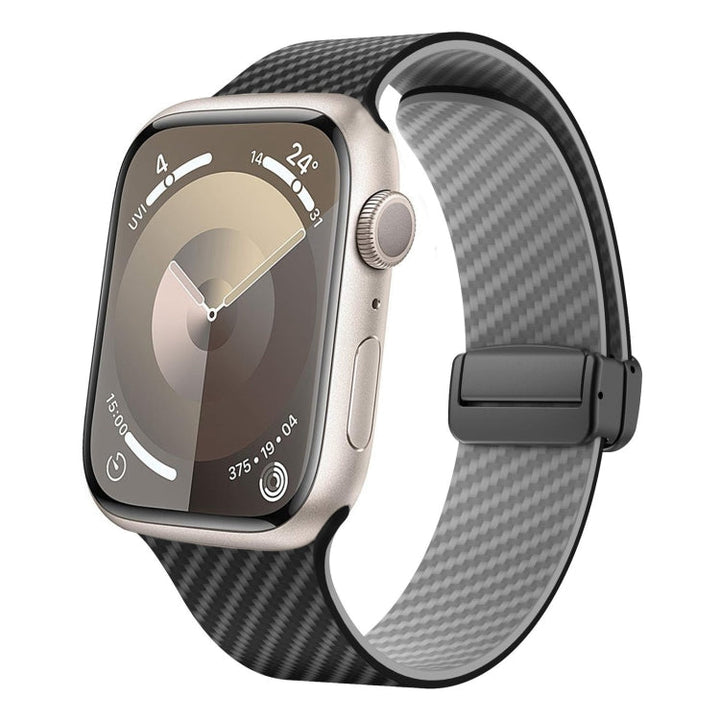 Lisslune | For Apple Watch SE 2022 40mm Carbon Fiber Magnet Black Buckle Watch Band (Black Grey)