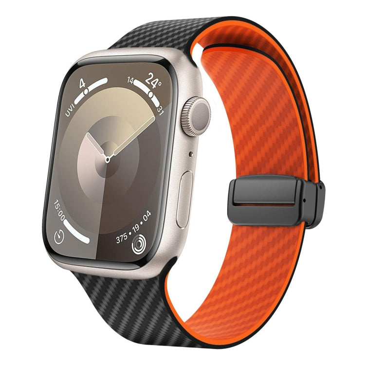 Lisslune | For Apple Watch SE 2022 44mm Carbon Fiber Magnetic Black Buckle Watch Band (Black Orange)
