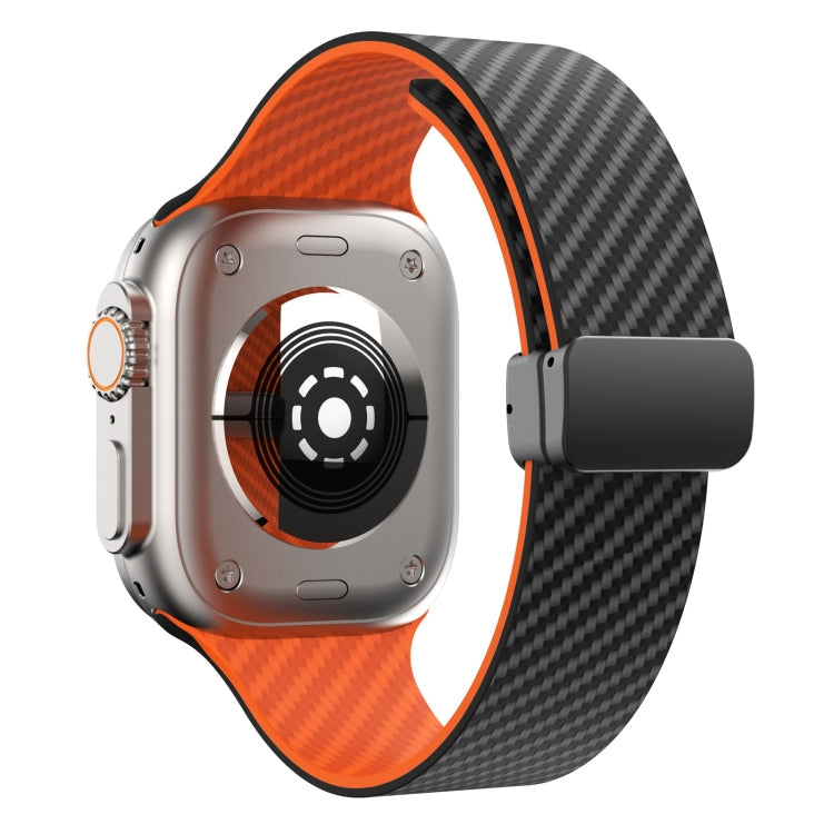 Lisslune | For Apple Watch SE 2022 44mm Carbon Fiber Magnetic Black Buckle Watch Band (Black Orange)