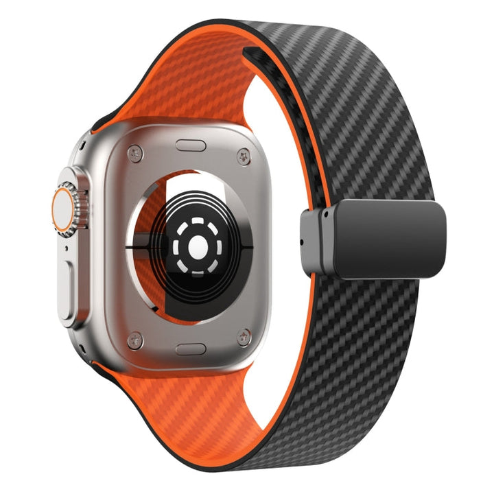Lisslune | For Apple Watch SE 2022 44mm Carbon Fiber Magnetic Black Buckle Watch Band (Black Orange)