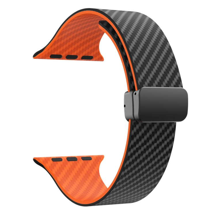 Lisslune | For Apple Watch SE 2022 44mm Carbon Fiber Magnetic Black Buckle Watch Band (Black Orange)