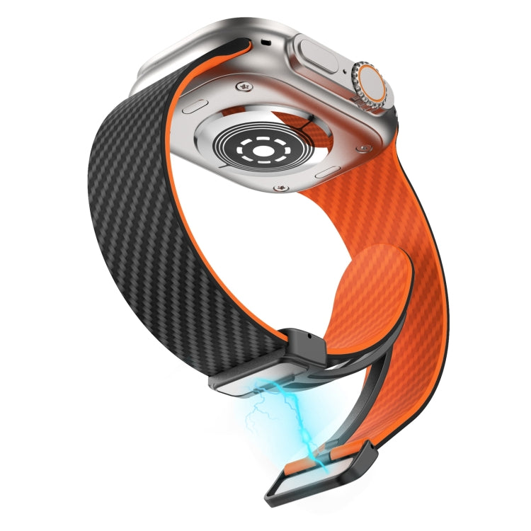 Lisslune | For Apple Watch SE 2022 44mm Carbon Fiber Magnetic Black Buckle Watch Band (Black Orange)
