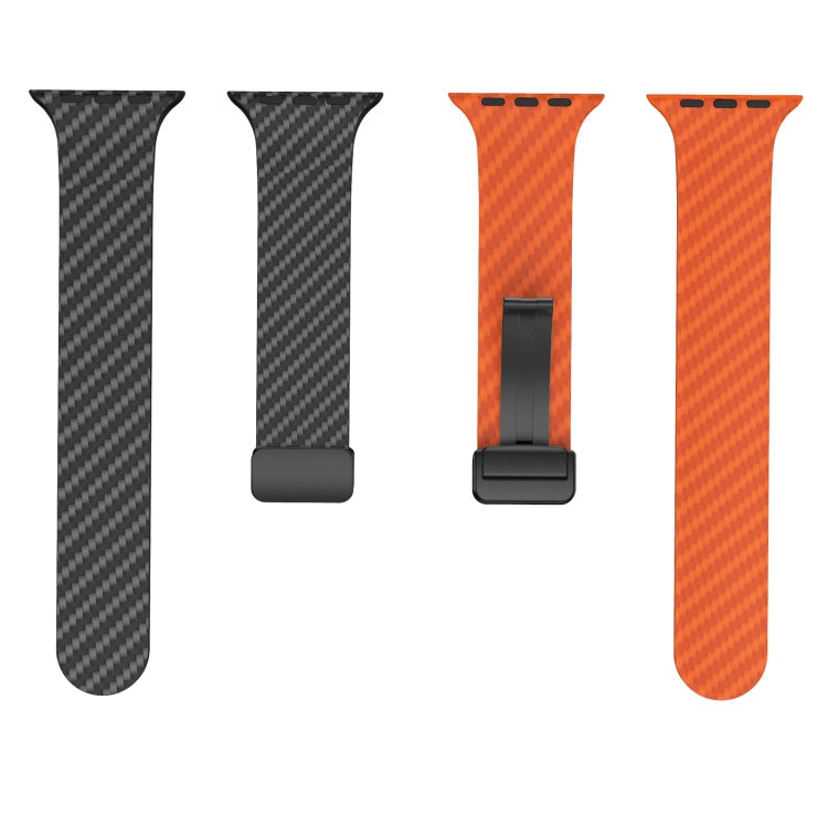 Lisslune | For Apple Watch SE 2022 44mm Carbon Fiber Magnetic Black Buckle Watch Band (Black Orange)