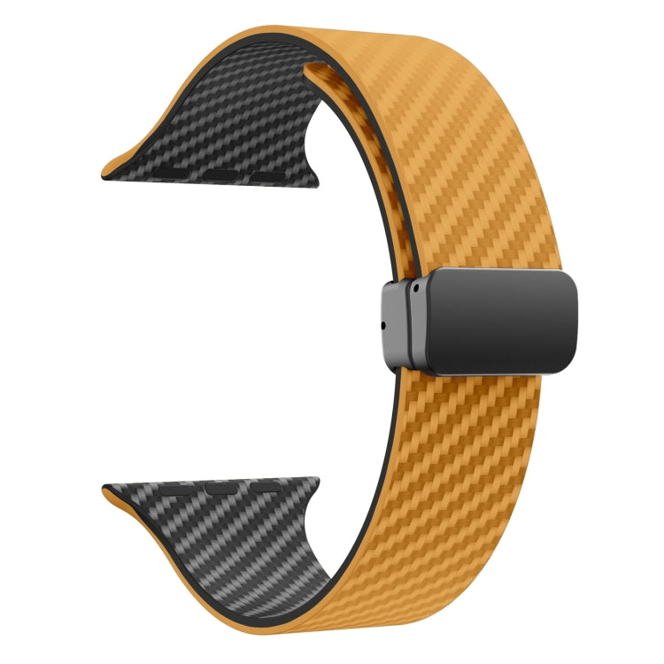 Lisslune | For Apple Watch SE 2022 44mm Carbon Fiber Magnet Black Buckle Watch Band (Light Brown Black)