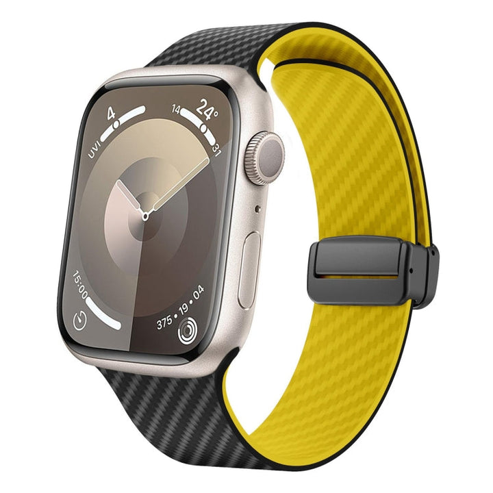 Lisslune | For Apple Watch SE 40mm Carbon Fiber Magnetic Black Buckle Strap (Black Yellow)