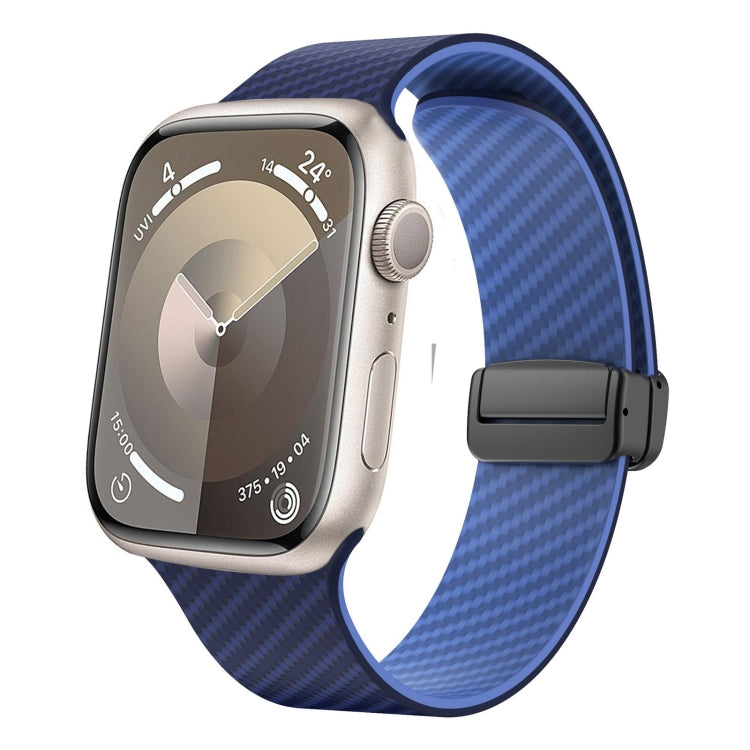 Lisslune | For Apple Watch SE 44mm Carbon Fiber Magnetic Black Buckle Band (Royal Blue Light Blue)