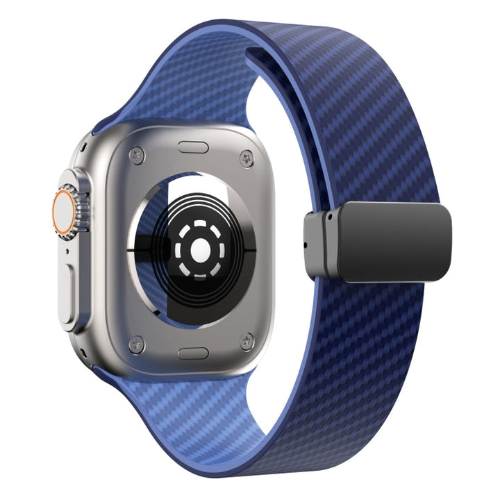 Lisslune | For Apple Watch SE 44mm Carbon Fiber Magnetic Black Buckle Band (Royal Blue Light Blue)