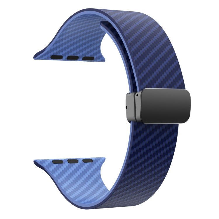 Lisslune | For Apple Watch SE 44mm Carbon Fiber Magnetic Black Buckle Band (Royal Blue Light Blue)
