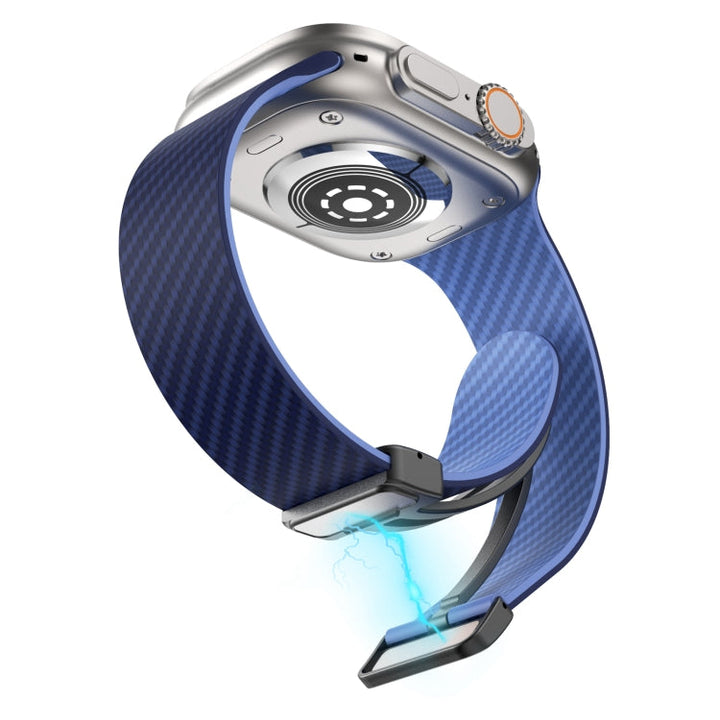Lisslune | For Apple Watch SE 44mm Carbon Fiber Magnetic Black Buckle Band (Royal Blue Light Blue)