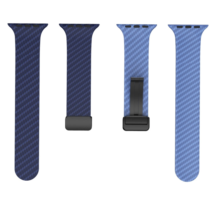 Lisslune | For Apple Watch SE 44mm Carbon Fiber Magnetic Black Buckle Band (Royal Blue Light Blue)