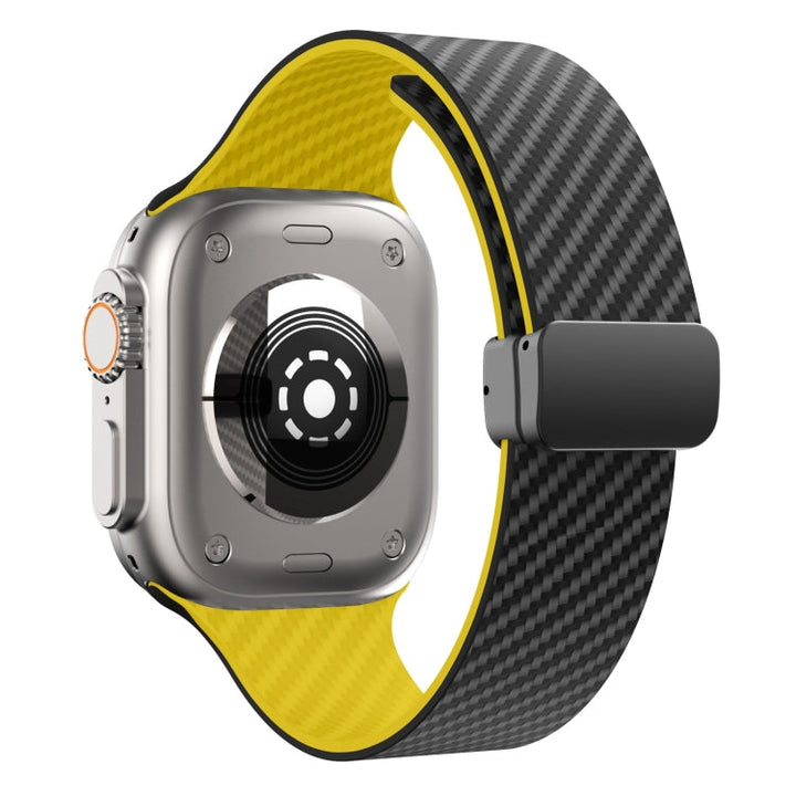 Lisslune | For Apple Watch SE 44mm Carbon Fiber Magnetic Black Buckle Band (Black Yellow)