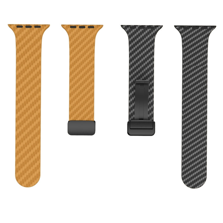 Lisslune | For Apple Watch SE 44mm Carbon Fiber Magnetic Black Buckle Watch Band (Light Brown Black)