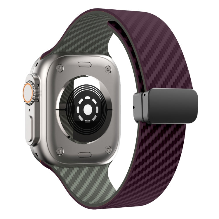 Lisslune | For Apple Watch Series 3 42mm Carbon Fiber Magnetic Black Buckle Watch Band (Purple Green)