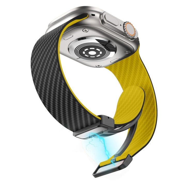 Lisslune | For Apple Watch Series 3 42mm Carbon Fiber Magnetic Black Buckle Watch Band (Black Yellow)